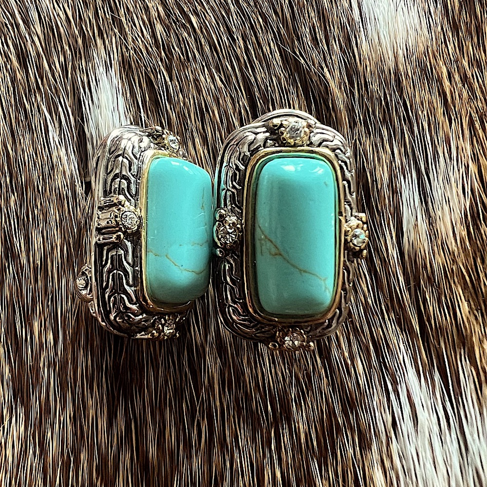 Turquoise silver and gold earrings